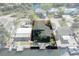 Aerial view of canal front home featuring a private boat dock and a cozy, shaded backyard at 5319 Ray Dr, Weeki Wachee, FL 34607