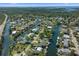 Scenic aerial of waterfront community showcasing homes with canals, boat access, and lush, green landscaping at 5319 Ray Dr, Weeki Wachee, FL 34607