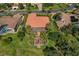 An aerial view of a home with a screened-in lanai, mature trees, and landscaping at 370 Tall Oak Trl, Tarpon Springs, FL 34688