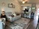 Comfortable living room with a large area rug, gray sofa, and an open view to the dining and kitchen areas at 4925 Myrtle Oak Dr # 22, New Port Richey, FL 34653