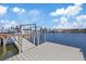 Wooden dock leads to a boat and canal; blue sky and calm water at 5000 Galleon Ct, New Port Richey, FL 34652