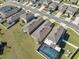 An elevated view of homes with green spaces and a pool, provides a comprehensive look at property features and neighborhood layout at 5388 Fez Ct, Brooksville, FL 34602