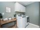 Convenient laundry room features modern appliances, storage cabinets, and decor at 6482 Beverly Hills Dr, Zephyrhills, FL 33541