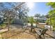 Charming backyard featuring a fire pit, seating, and lush landscaping with plenty of room for outdoor activities at 8721 Old Post Rd, Port Richey, FL 34668