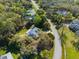A beautiful aerial view of a single-Gathering home on a large lot surrounded by mature trees at 11227 Lakeview Dr, New Port Richey, FL 34654