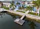 Waterfront backyard featuring a dock, pool, shed, and well-maintained landscaping for relaxation and enjoyment at 13604 Maria Dr, Hudson, FL 34667