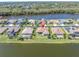 Aerial view of a waterfront home with a screened in pool, and fenced backyard at 2330 Tarragon Ln, Trinity, FL 34655