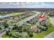 Aerial view features a community surrounding a serene lake, showcasing well-kept homes and beautiful green spaces at 2330 Tarragon Ln, Trinity, FL 34655