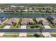Stunning aerial view of waterfront homes, showcasing lush landscaping and serene water features, adding curb appeal and tranquility at 2330 Tarragon Ln, Trinity, FL 34655