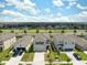 This aerial view shows a neighborhood with well-maintained lawns, and tree-lined streets at 31398 Penny Surf Loop, Wesley Chapel, FL 33545