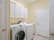 Bright laundry room featuring modern washer and dryer, ample cabinetry, and convenient sink for everyday tasks at 4431 Caliquen Dr, Brooksville, FL 34604