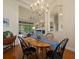 The dining room is brightened by a chandelier and offers views of the living area and screened-in lanai at 8373 Maybelle Dr, Weeki Wachee, FL 34613