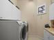 Functional laundry room featuring white cabinets and appliances and tile flooring at 8373 Maybelle Dr, Weeki Wachee, FL 34613
