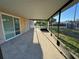 Covered patio providing an outdoor living space with screen and view of the backyard at 8607 Longboat Ln, Hudson, FL 34667