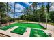 Golf practice area with artificial turf and netting, set against a backdrop of trees and a path at 9713 Sweeping View Dr, New Port Richey, FL 34655