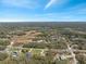 Scenic aerial view of homes in a lush, wooded neighborhood, featuring scattered ponds and open spaces under clear skies at 18251 East Rd, Hudson, FL 34667