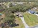 A picturesque aerial view of a home with a long driveway and mature trees at 18251 East Rd, Hudson, FL 34667