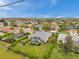 Beautiful aerial view of a single-Gathering home with a screened-in pool and lush landscaping in a well-kept neighborhood at 2336 Edelweiss Loop, Trinity, FL 34655
