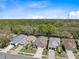 Serene aerial view captures the homes nestled amongst a backdrop of lush forests and blue skies at 5492 Legend Hills Ln, Spring Hill, FL 34609
