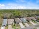 Bird's eye view of several houses with well-kept yards and a greenbelt area surrounding the neighborhood at 5492 Legend Hills Ln, Spring Hill, FL 34609