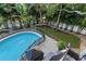 Aerial view of the backyard featuring a shimmering pool, lush greenery, and ample space for recreation and relaxation at 625 Lafayette Blvd, Oldsmar, FL 34677