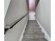Carpeted staircase ascending to the upper level, illuminated by natural light creating an inviting transition at 7624 Red Mill Cir, New Port Richey, FL 34653