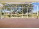 The screened patio with concrete flooring offers backyard views at 10285 Velvetseed Cir, Spring Hill, FL 34608