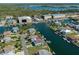 Aerial view of the property on a waterfront canal with a metal roof and private boat dock at 4046 Casa Ct, Hernando Beach, FL 34607