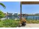 Backyard view offering serene waterfront views and an outdoor seating area overlooking the canal at 4046 Casa Ct, Hernando Beach, FL 34607