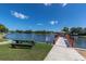 The lake has a pavilion and picnic tables, perfect for outdoor dining and enjoying lakefront views at 11526 Forest Run Ct, Port Richey, FL 34668