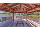 Inside the pavilion, benches and a table invite relaxing lakeside, framed by a picturesque water view at 11526 Forest Run Ct, Port Richey, FL 34668