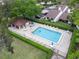 Aerial view of community pool with sun loungers and a mature trees surround at 3590 Magnolia Ridge Cir # 1103-C, Palm Harbor, FL 34684