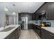 Well-equipped kitchen featuring stainless steel appliances, granite countertops, and sleek dark cabinets at 3616 Harborview Ct, New Port Richey, FL 34652