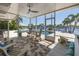 Relaxing screened porch with views of the waterfront, pool, and outdoor seating area at 3616 Harborview Ct, New Port Richey, FL 34652