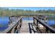 Rustic wooden dock on a tranquil lake surrounded by trees at 12403 Coralbean Ct, New Port Richey, FL 34654