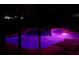 Illuminated hot tub featuring vibrant purple lighting and tranquil backyard view at 32826 Knollwood Ln, Wesley Chapel, FL 33545