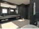 Contemporary bathroom featuring dark marble-like walls, a soaking tub, dual vanities, and modern fixtures at 4611 Hickory Oak Dr, Brooksville, FL 34601