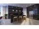 Modern kitchen with black cabinetry, gold accents, a marble backsplash, a center island, and stainless steel appliances at 4611 Hickory Oak Dr, Brooksville, FL 34601