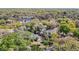 Aerial shot of the property highlighting the lush greenery, the nearby river, and the surrounding homes at 7150 Park Dr, New Port Richey, FL 34652