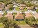 Neighborhood aerial view featuring the brown roofs of multiple homes and tree-lined streets at 14471 Sterling Run, Spring Hill, FL 34609