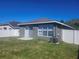 An image of the backyard featuring a sliding door entrance and a white privacy fence at 14656 Wake Robin Dr, Brooksville, FL 34604