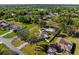 Aerial view of a residential area featuring homes with pools, mature trees, and manicured lawns at 15193 Copeland Way, Brooksville, FL 34604