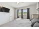 Bedroom with a modern ceiling fan and natural light streaming through two windows with blinds at 6250 Vermont Ave, New Port Richey, FL 34653