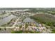 Scenic aerial view showcasing a lakeside community with mature landscaping, homes, and convenient shopping nearby at 7239 Sharpsburg Blvd, New Port Richey, FL 34653