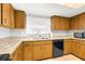 Efficient kitchen with wooden cabinets, a double sink, and a window for natural light at 9545 Sunshine Blvd, New Port Richey, FL 34654