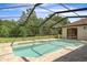Backyard pool featuring a screened-in lanai and well-maintained landscaping and serene view at 1038 Greenturf Rd, Spring Hill, FL 34608