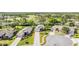 Overhead view of neighborhood showcasing well-manicured lawns, mature trees, and proximity to a golf course at 11428 Hidden Cove Ct, Trinity, FL 34655