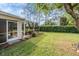 Expansive backyard and patio area with lush green grass and landscaping at 11428 Hidden Cove Ct, Trinity, FL 34655