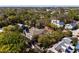 Aerial view of a lush neighborhood showcasing beautifully landscaped homes with mature trees and greenery at 200 Grand Blvd, Tarpon Springs, FL 34689