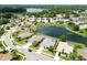 Beautiful aerial view of a residential neighborhood with ponds and screened-in pools surrounded by lush landscaping at 22129 Yachtclub Ter, Land O Lakes, FL 34639